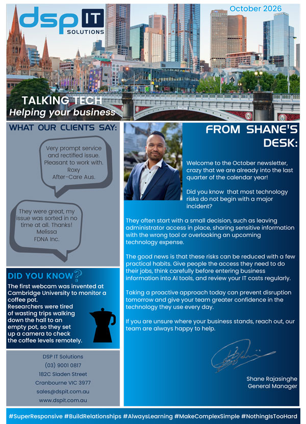 Cover of DSP IT Solutions October 2026 newsletter